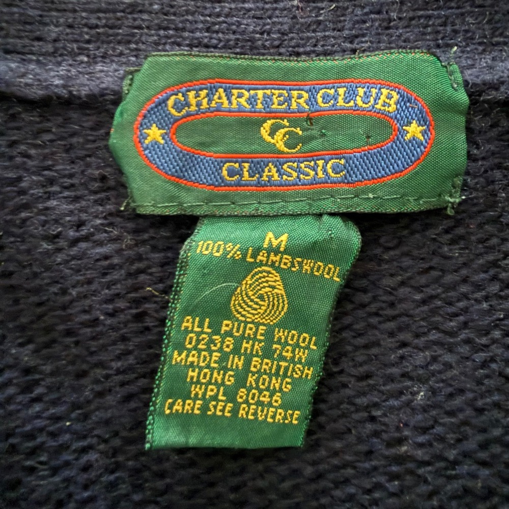 Vintage Charter Club Lambswool Cardigan L Navy Blue Preppy Old Money Academia - Picture 3 of 6